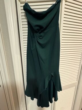 Strapless Deep Green Draped Midi Dress - Women
